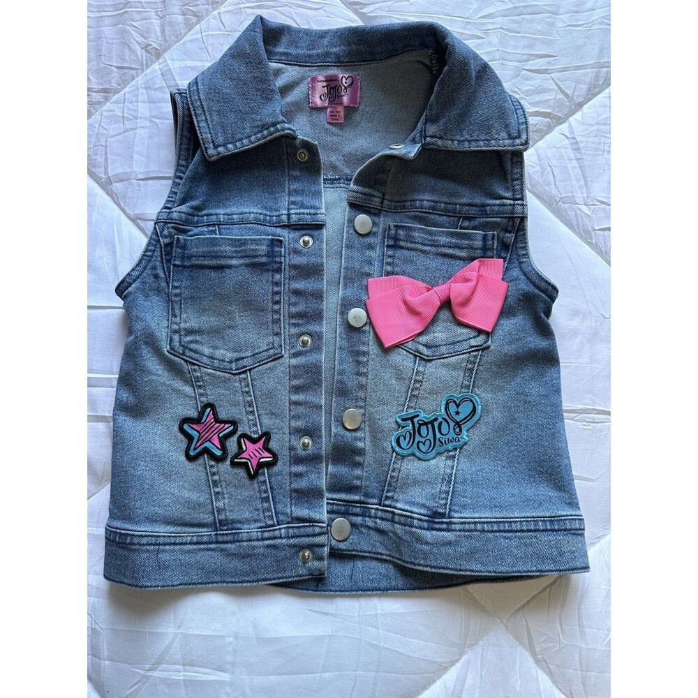 Nickelodeon Jojo Siwa Girls Denim Vest Blue Pink Bow Stars Size 6/6X XS